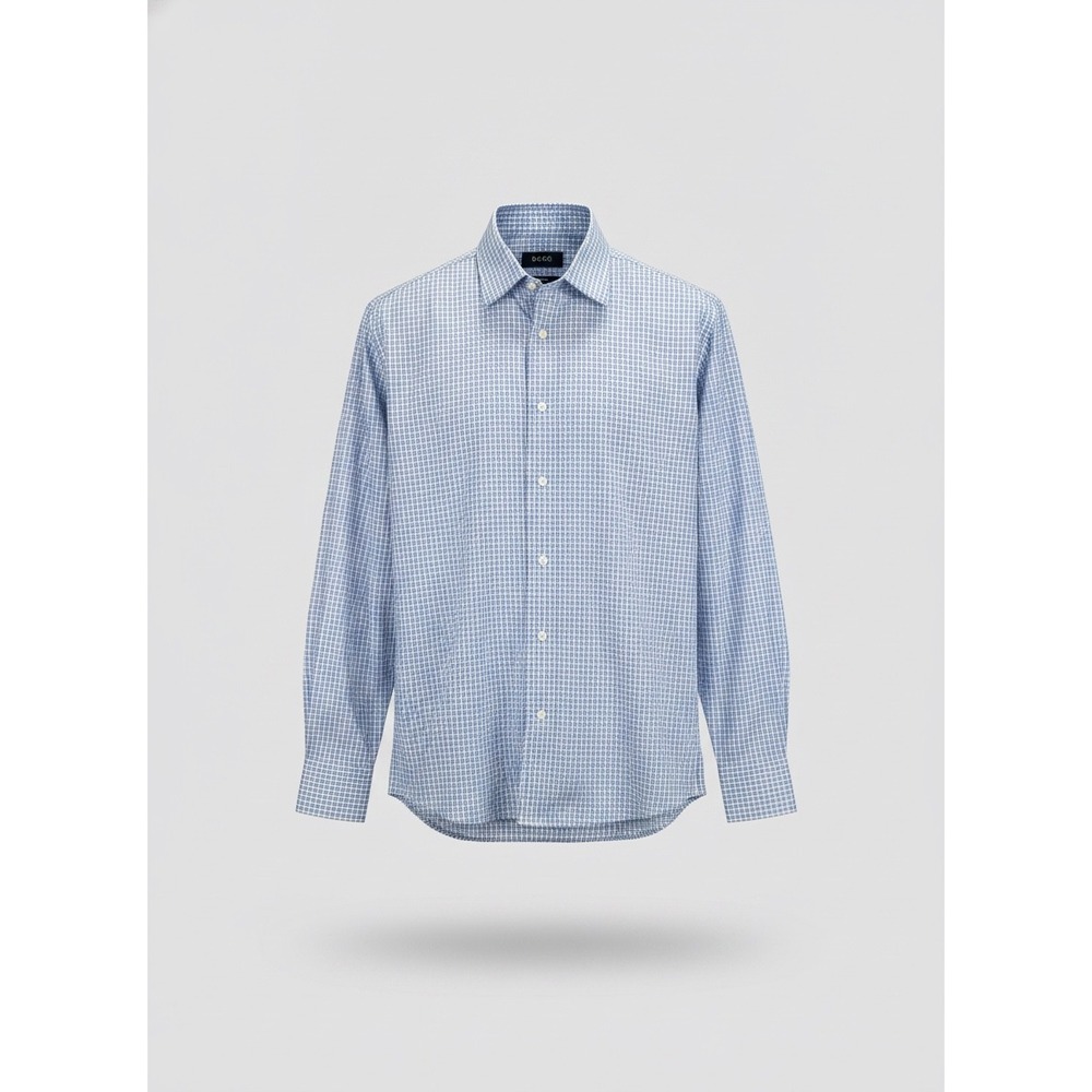 Hugo Boss Mens Slim Fit Blue White Check Button Down Shirt 42 16.5 Long Sleeve